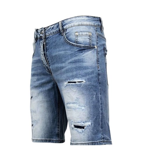 Enos Korte Broek Heren - Gescheurde Jeans Short - 9086 - Blauw