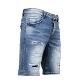 Enos Korte Broek Heren - Gescheurde Jeans Short - 9086 - Blauw