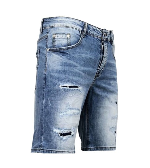 Enos Korte Broek Heren - Gescheurde Jeans Short - 9086 - Blauw