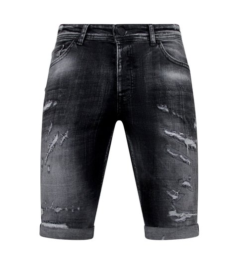 Local Fanatic Destroyed Shorts with Paint Splatter Heren - Slim Fit -1086- Zwart