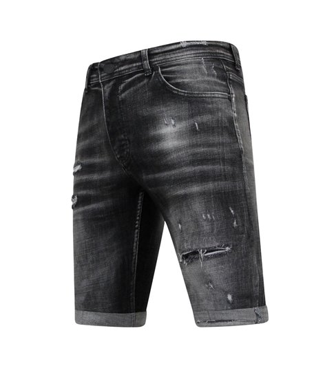 Local Fanatic Stonewashed Ripped Mannen Short - Slim Fit -1085- Zwart