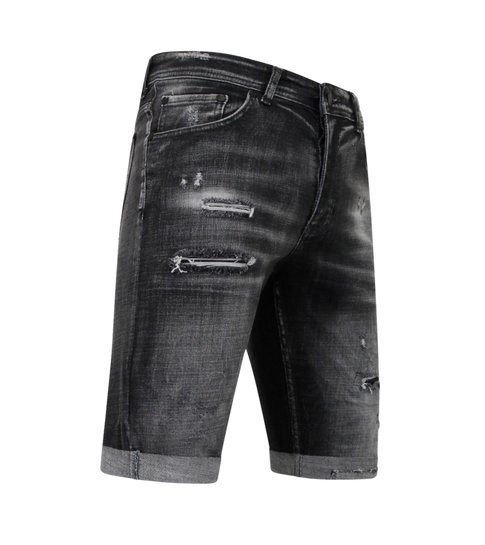 Local Fanatic Stonewashed Ripped Mannen Short - Slim Fit -1085- Zwart