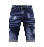 Local Fanatic Men's Paint Splatter Stonewashed Short - Slim Fit -1077- Blauw