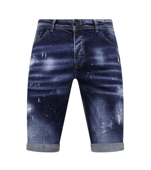 Local Fanatic Men's Paint Splatter Stonewashed Short - Slim Fit -1077- Blauw