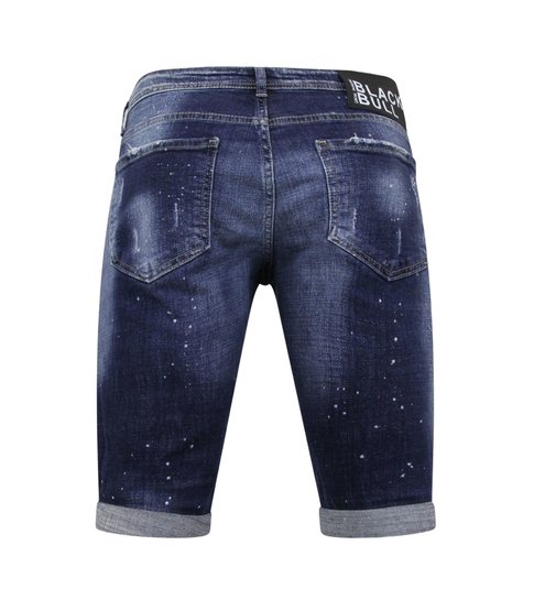 Local Fanatic Men's Paint Splatter Stonewashed Short - Slim Fit -1077- Blauw