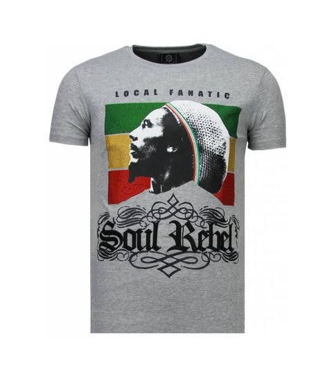 Local Fanatic Soul Rebel Bob Marley - Rhinestone T-shirt - Grijs