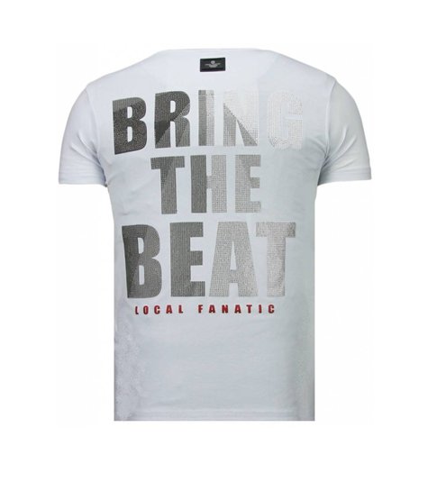 Local Fanatic Skull Bring The Beat - Rhinestone T-shirt - Wit