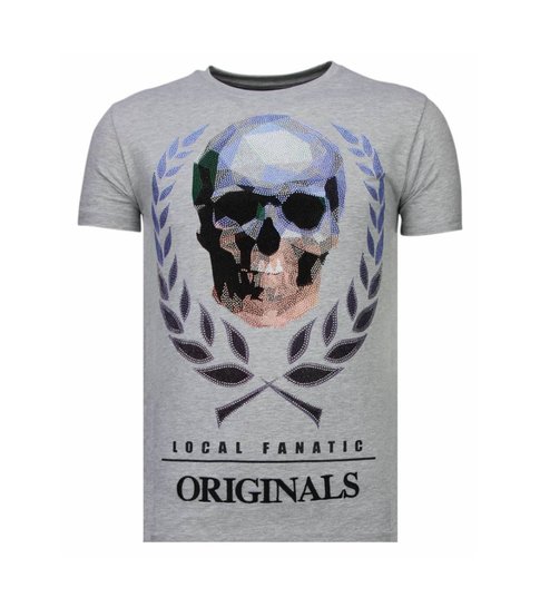 Local Fanatic Skull Originals - Rhinestone T-shirt - Grijs