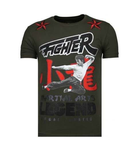 Local Fanatic Fighter - Bruce Lee T-shirt Rhinestones - Khaki