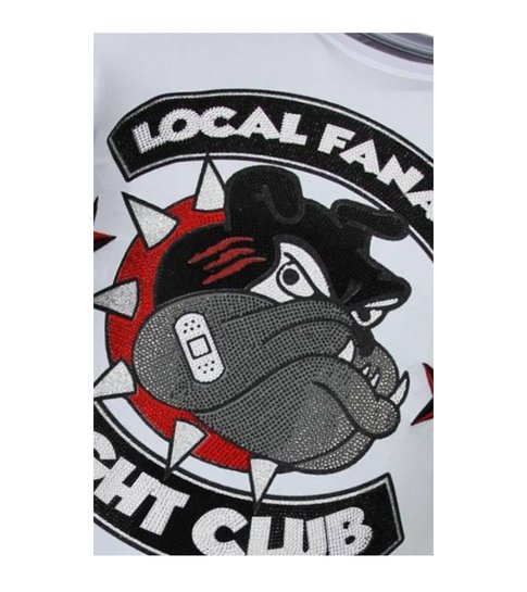 Local Fanatic Fight Club Spike - Rhinestone T-shirt - Wit