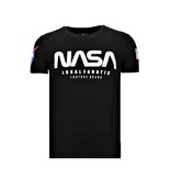 Local Fanatic Bedrukte T-shirt Heren - NASA American Flag Shirt - Zwart