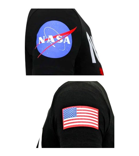 Local Fanatic Bedrukte T-shirt Heren - NASA American Flag Shirt - Zwart