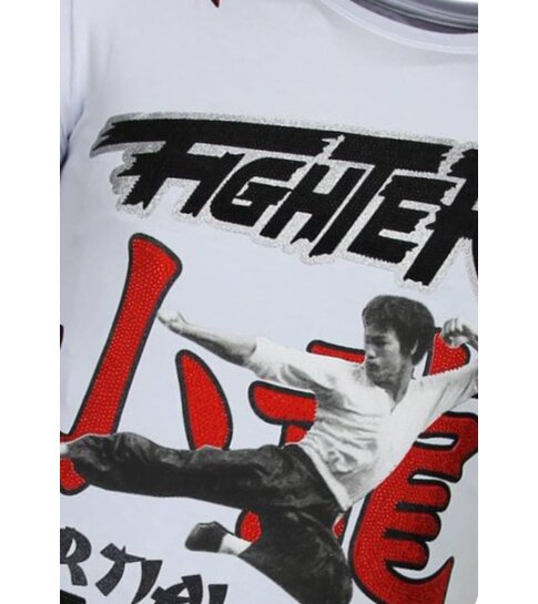 Local Fanatic Fighter - Bruce Lee T-shirt Rhinestones - Wit