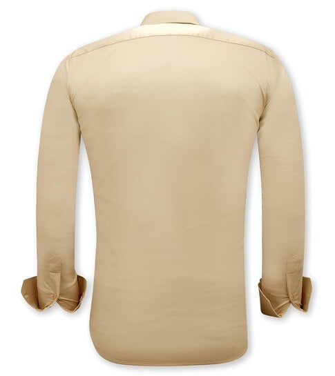 TONY BACKER Luxe Blanco Moderne Satijn Overhemd - Slim Fit - 3070 - Beige