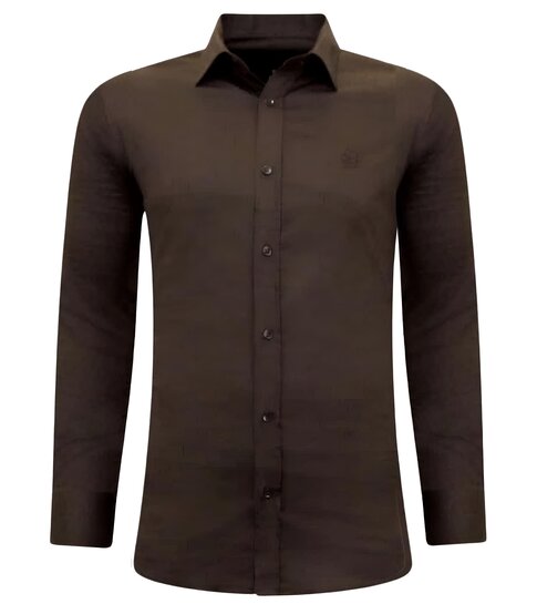 TONY BACKER Luxe Bijzondere Heren Overhemden - Slim Fit - 3084- Bruin