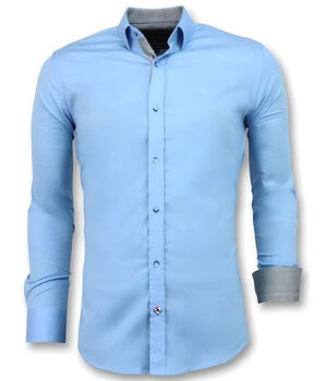 TONY BACKER Slim Fit Overhemd Mannen - Blanco Blouse  - 3040 - Licht Blauw