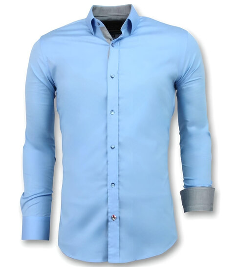 TONY BACKER Slim Fit Overhemd Mannen - Blanco Blouse  - 3040 - Licht Blauw