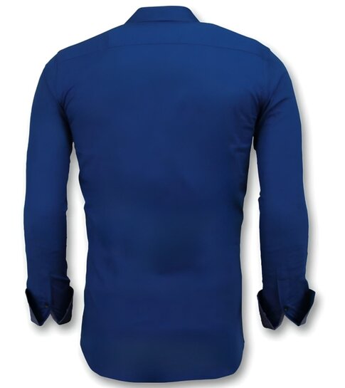 TONY BACKER Getailleerde Overhemden Mannen - Blanco Blouse  - 3041 - Blauw