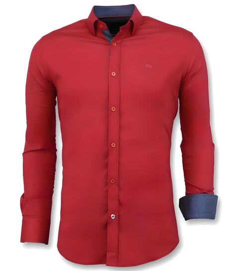 TONY BACKER Heren Blanco Overhemden Italiaans - Slim Fit Blouse - 3037 - Rood