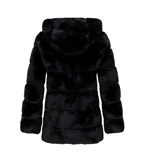 Gentile Bellini Korte Faux Fur Jas Dames met Rits en Capuchon - Zwart