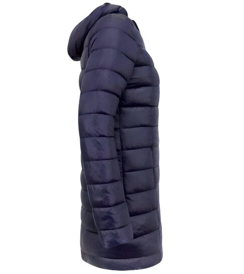 Gentile Bellini Lange Puffer Jas Dames met Capuchon - Slim Fit  - Blauw