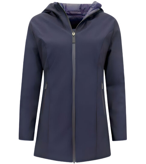 Gentile Bellini Lange Puffer Jas Dames met Capuchon - Slim Fit  - Blauw