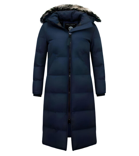 MATOGLA Winterjas Dames - Extra Lang -  met Nep Bontkraag -  Blauw