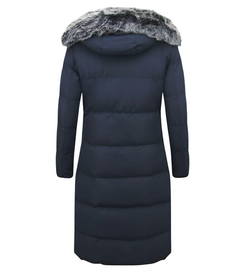 MATOGLA Winterjas Dames - Extra Lang -  met Nep Bontkraag -  Blauw