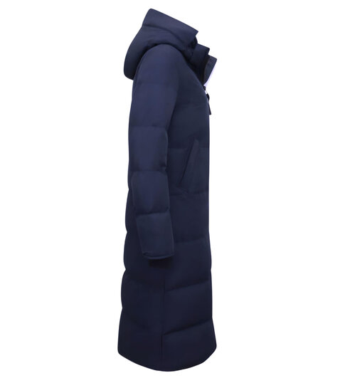 MATOGLA Winterjas Dames - Extra Lang -  met Nep Bontkraag -  Blauw