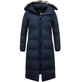 MATOGLA Winterjas Dames - Extra Lang -  met Nep Bontkraag -  Blauw