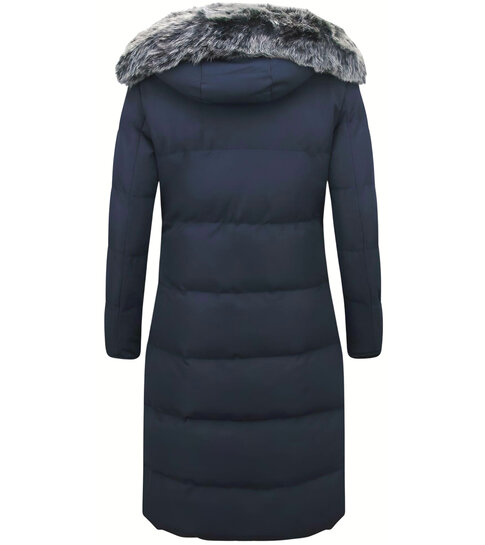 MATOGLA Winterjas Dames - Extra Lang -  met Nep Bontkraag -  Blauw