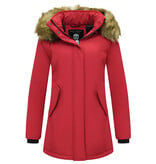 MATOGLA Dames Winterjas met Imitatie Bontkraag - Slim Fit - Rood