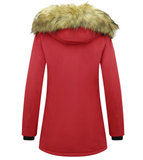 MATOGLA Dames Winterjas met Imitatie Bontkraag - Slim Fit - Rood