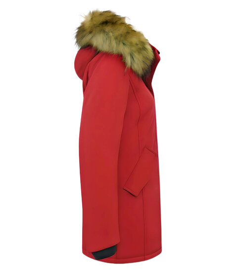 MATOGLA Dames Winterjas met Imitatie Bontkraag - Slim Fit - Rood