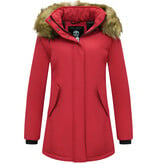 MATOGLA Dames Winterjas met Imitatie Bontkraag - Slim Fit - Rood