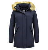 MATOGLA Dames Winterjas met Imitatie Bontkraag - Slim Fit - Blauw