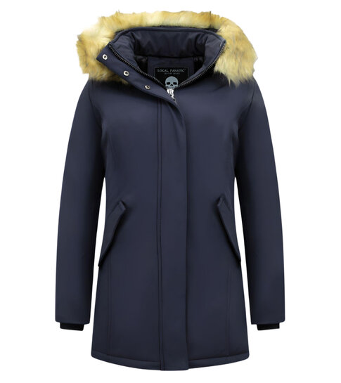 MATOGLA Dames Winterjas met Imitatie Bontkraag - Slim Fit - Blauw