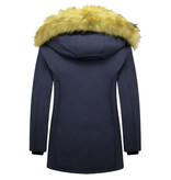 MATOGLA Dames Winterjas met Imitatie Bontkraag - Slim Fit - Blauw