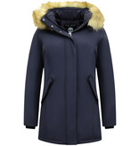 MATOGLA Dames Winterjas met Imitatie Bontkraag - Slim Fit - Blauw