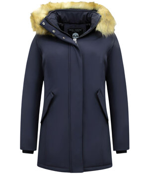 MATOGLA Dames Winterjas met Imitatie Bontkraag - Slim Fit - Blauw