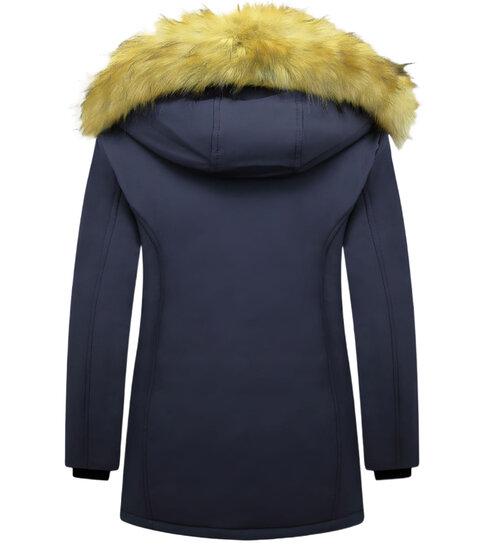 MATOGLA Dames Winterjas met Imitatie Bontkraag - Slim Fit - Blauw