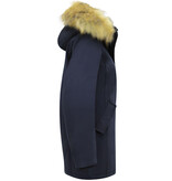 MATOGLA Dames Winterjas met Imitatie Bontkraag - Slim Fit - Blauw