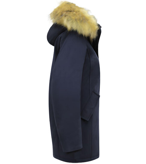 MATOGLA Dames Winterjas met Imitatie Bontkraag - Slim Fit - Blauw