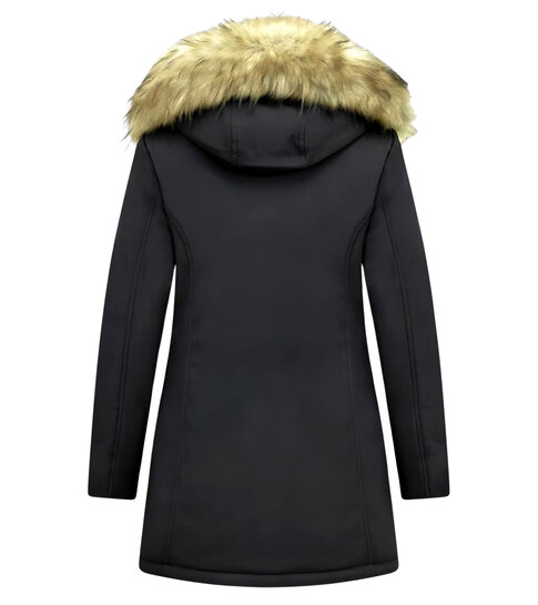 MATOGLA Dames Winterjas met Imitatie Bontkraag - Slim Fit - Zwart