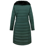 Gentile Bellini Lange Dames Winterjas Parka – Met Zwarte Faux Bontkraag – Groen