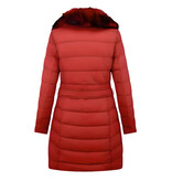 Gentile Bellini Lange Parka Dames Winterjas – Met Rode Faux Bontkraag – Rood