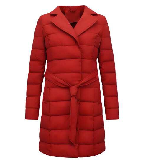 Gentile Bellini Lange Parka Dames Winterjas – Met Rode Faux Bontkraag – Rood