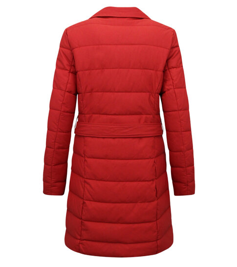 Gentile Bellini Lange Parka Dames Winterjas – Met Rode Faux Bontkraag – Rood