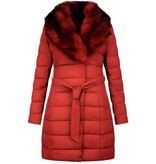 Gentile Bellini Lange Parka Dames Winterjas – Met Rode Faux Bontkraag – Rood