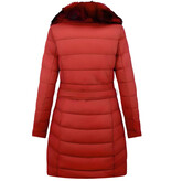 Gentile Bellini Lange Parka Dames Winterjas – Met Rode Faux Bontkraag – Rood